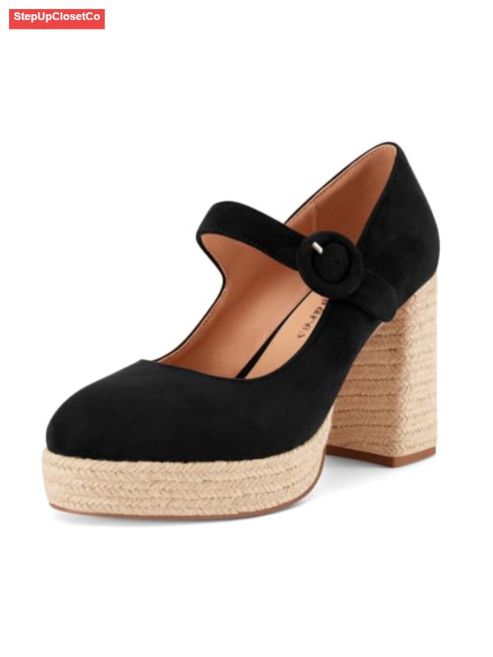 Platform Espadrille Heels Mary Jane Chunky Suede Buckle Pumps